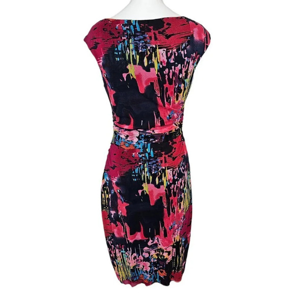 Kay Unger New York Womens Nylon Ruched Abstract Midi Dress Size  Small - Picture 2 of 10